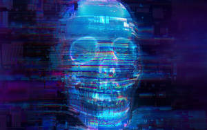 Neon Blue Aesthetic Robotic Skull Wallpaper