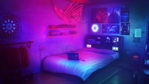 Neon Blue And Purple Bedroom Wallpaper