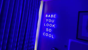 Neon Blue Room With Led Signage Wallpaper