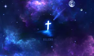 Neon Cross Galaxy Believe Wallpaper