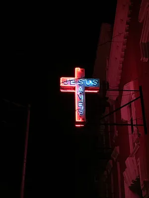 Neon Cross Jesus Saves Wallpaper