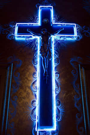 Neon Cross Neon Blue Jesus Wallpaper