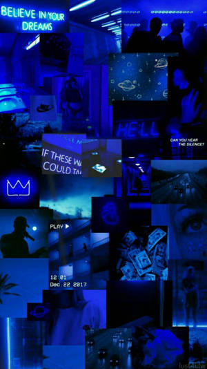 Neon Dark Blue Aesthetic Collage Wallpaper