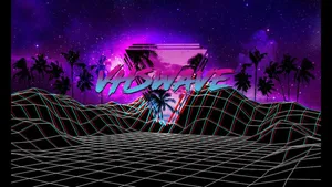 Neon Grid Mountains 80s Wallpaper