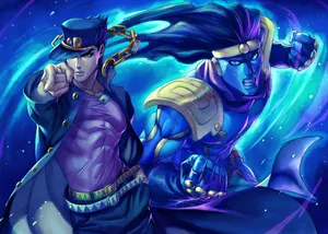 Neon Jotaro Kujo And Star Platinum Wallpaper