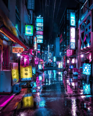 Neon Light Dance In The Heart Of Japan Wallpaper