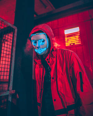 Neon Mask, Mask, Man, Hood, Red Wallpaper