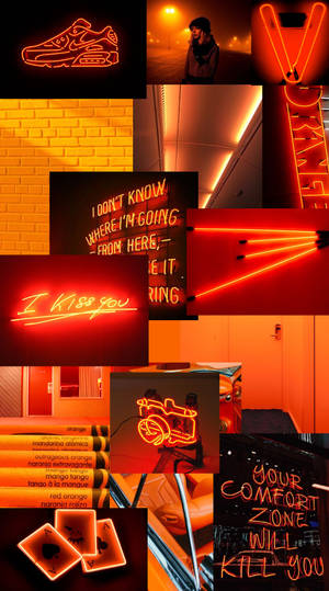 Neon Orange Aesthetic With Crayons Wallpaper