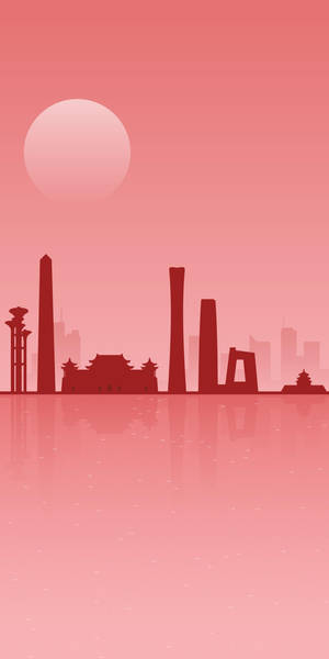 Neon Pink Beijing City Illustration Wallpaper
