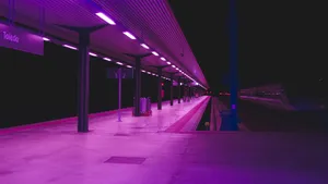 Neon Pink Train Station Wallpaper
