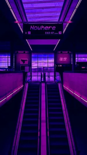 Neon Purple 4k Building Escalator Wallpaper