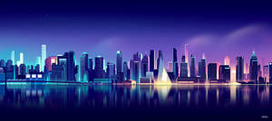 Neon Purple Aesthetic Distant City Wallpaper