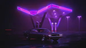 Neon Purple Gas Station Wallpaper
