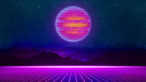 Neon Retrowave Full Moon Wallpaper