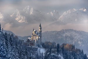 Neuschwanstein Castle Winter Mountains Bavaria Germany Desktop Wallpaper Wallpaper