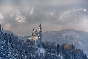 Neuschwanstein Castle Winter Mountains Bavaria Germany Desktop Wallpaper Wallpaper