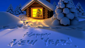 New Year Snow House Wallpaper