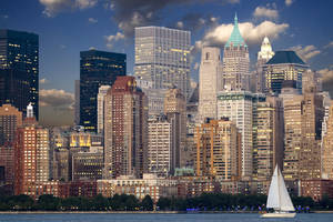 New York City Cityscape Sailboat Wallpaper