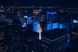 New York City Night Neon Blue Skyscrapers Wallpaper