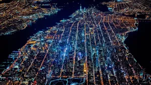 New York City Night View Drone Shot Wallpaper