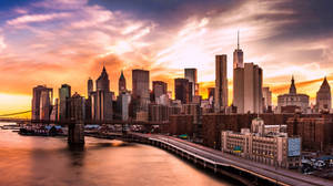 New York City Skyline Sunset Wallpaper