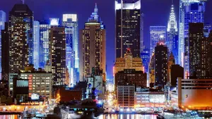 New York Skyline Glowing Blue Wallpaper