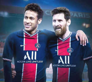 Neymar And Messi In An Embrace Wallpaper
