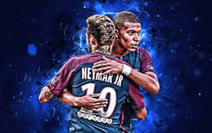 Neymar Hugging Mbappe Fanart Wallpaper