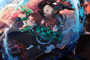 Nezuko And Tanjiro Kamado Fighting Wallpaper