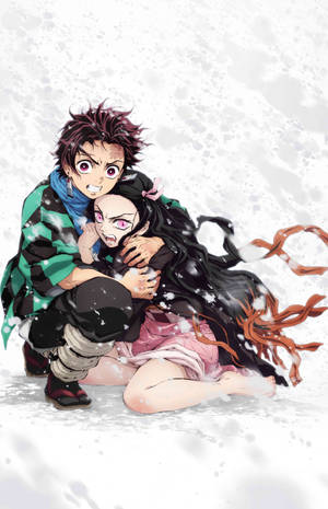 Nezuko And Tanjiro Kamado In Snow Wallpaper