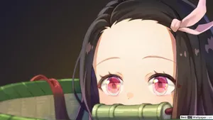 Nezuko Glowing Pink Eyes Wallpaper