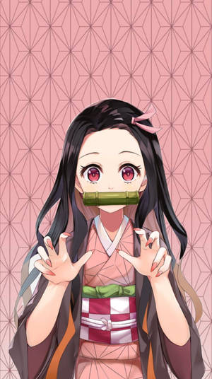 Nezuko Phone Pink Pattern Wallpaper