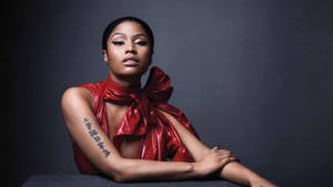 Nicki Minaj In Red Dress Wallpaper