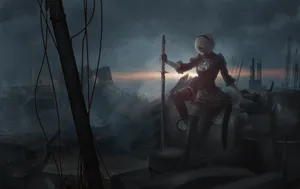 Nier Automata 2b And Sunset Wallpaper