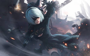 Nier Automata 2b In Action Wallpaper