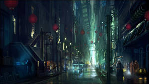 Night Futuristic China Town In Cyberpunk Wallpaper