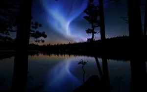 Night Sky, Glow, Light, Lake, Outlines Wallpaper