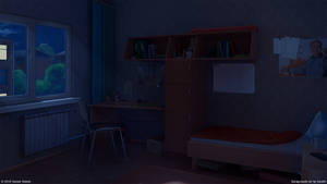 Night View Anime Bedroom Wallpaper