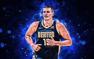 Nikola Jokic In Blue Jersey Wallpaper
