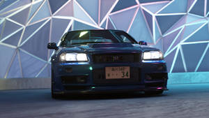 Nissan Skyline Gtr R34 Geometric Background Wallpaper