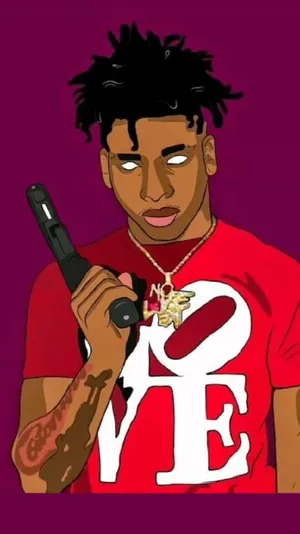 Nle Choppa Cartoonized Artwork Wallpaper