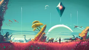No Man's Sky Man With Dinosaurs Wallpaper
