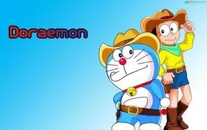 Nobita And Doraemon As Cowboys Wallpaper