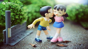 Nobita Shizuka Love Story On Pavement Wallpaper