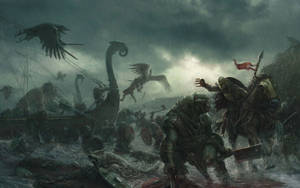 Norse Battle In The Sea Wallpaper