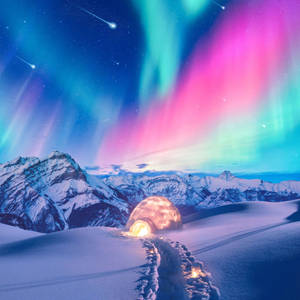 Northern Light On Cozy Winter Night Wallpaper