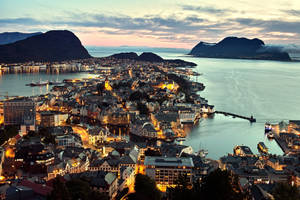 Norway Ålesund City Lights Wallpaper