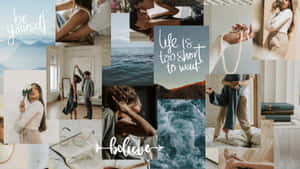 Ocean Blue White Aesthetic Laptop Collage Wallpaper