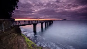 Ocean Dock At Sunset Wallpaper