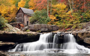 Old Mill Beautiful Waterfall Wallpaper